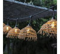 HAWAII LIGHT - Ghirlanda luminosa da esterno, 26 m, con 60 lampadine LED, filamento E27, bianco caldo, paralume in polirattan bohémien