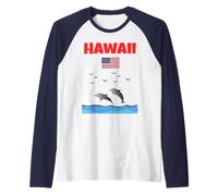 Hawaii, souvenir, delfino, amante, delfino, guardare, bandiera degli Stati Uniti Maglia con Maniche Raglan