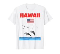 Hawaii, souvenir, delfino, amante, delfino, guardare, bandiera degli Stati Uniti Maglietta