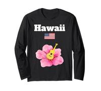 Hawaii Souvenir Ibisco Fiore Tropicale Tiki Musica Bandiera degli Stati Uniti Maglia a Manica