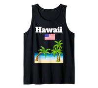 Hawaii Souvenir Tropicale Spiaggia Palma Bandiera degli Stati Uniti Canotta