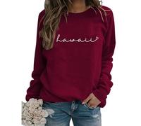 Hawaii Sweatshirt Womens Crew Neck Long Sleeve State Shirt Casual Loose Holiday Cute Graphic Pullover Tops