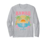 Hawaii Vibes Retro Surfer Beach Sunset Palm Tree Ocean Sun Maglia a Manica