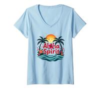 Hawaiian Aloha Spirit Tropical Paradise per Gli Uomini Maglietta con Collo a V, Donna, Celeste, XXL