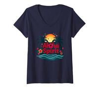 Hawaiian Aloha Spirit Tropical Paradise per Gli Uomini Maglietta con Collo a V, Donna, Navy, XL