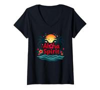 Hawaiian Aloha Spirit Tropical Paradise per Gli Uomini Maglietta con Collo a V, Donna, Nero, XL