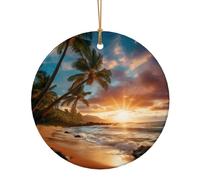 Hawaiian Beach Con Palme Stampa Ceramica Pendente Rotondo Per Ornamenti Da Viaggio Per La Decorazione Domestica Ornamento Di