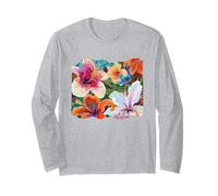 Hawaiian Hibiscus Summer Floral Collage Tiger Lily Flower Maglia a Manica