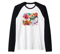 Hawaiian Hibiscus Summer Floral Collage Tiger Lily Flower Maglia con Maniche Raglan