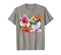 Hawaiian Hibiscus Summer Floral Collage Tiger Lily Flower Maglietta