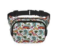 Hawaiian Surfer su stampa ondulata quadrato doppio strato borsa marsupio trendy pack borsa da viaggio con bel regolabile, nero, Taglia unica