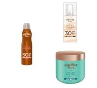 Hawaiian Tropic Can Spray Oil SPF 30 (180ml), Silk Hydration Air Soft Face Lotion SPF30 (50ml) and Body Butter