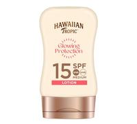 Hawaiian Tropic | Glowing Protection Lozione Solare SPF 15 Protezione UVA + UVB, 100 ml, Formato da Viaggio, Profumazione Tropicale, con Burro di Karité, Resistente all'Acqua, Vegano