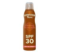 Hawaiian Tropic Glowing Protection olio secco spray - SPF 30-180 ml | Olio secco solare spray SPF 30 ad alta protezione UVA e UVB, formula resistente all'acqua, profumo tropicale, vegano