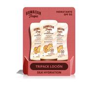 HAWAIIAN Tropic Silk Hydration Protective - Confezione da 3 lozione solare SPF 50 con nastri di seta idratanti e impermeabili, formato 180 ml