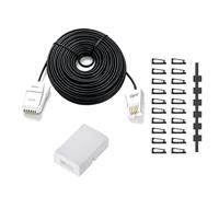 HAWAKA BT - Prolunga per telefono, 9 m, cavo telefonico dritto, lungo cavo telefonico con spina britannica standard e accoppiatori in linea da 1 e 20 supporti per clip per cavi (BT-BK-0,9 m)