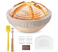 HaWare Cestino da lievitazione, 23 cm, rotondo, per pane con fodera, coltello da panetteria, raschietto per pasta e pennello da forno, cestino per il pane per la casa e i professionisti, sano e non