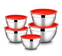 HaWare Ciotola in acciaio inox con coperchio, set da 5 pezzi, colore rosso