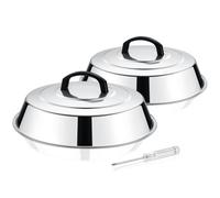 HaWare Cupola per fondere il formaggio, confezione da 2 coperchi rotondi in acciaio inossidabile con manico resistente al calore, campana per hamburger da 30,5 cm, per griglia piatta, barbecue,