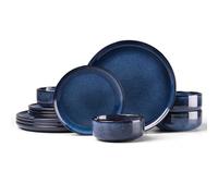 HaWare Servizio di stoviglie in gres porcellanato da 12 pezzi, per 4 persone, smalto reattivo, include piatti e ciotole, resistente alle scheggiature e ai graffi, adatto a microonde e lavastoviglie