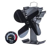 HAWCAFU Ventilatore a legna alimentato a calore con termometro magnetico 4 lame riscaldatore stufa ventilatori in alluminio silenzioso economico per legna bruciatore-nero