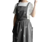 Hawholm Grembiule da donna taglie forti grembiule con croce posteriore con tasche, grembiuli grembiuli, grembiule da donna in cotone e lino, 03-grigio, taglia unica