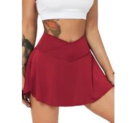 HAWILAND Gonna da tennis da donna - Gonna da crossover a vita con scollo a V e tasche, gonna da golf per ciclismo, escursionismo, corsa, #1 rosso., M