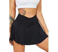 HAWILAND Gonna da tennis da donna - Gonna da crossover a vita con scollo a V e tasche, gonna da golf per ciclismo, escursionismo, corsa, #1 nero., M