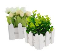 HAWILLOSCH Set Di 2 Fiori Artificiali Con Recinzione in Legno, Bonsai Finti in Vaso Per Decorazione Soggiorno e Ufficio, Piante Finte Con Effetto Realistico Senza Manutenzione