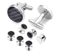 HAWSON in Fibra di Carbonio Gemelli e Palandrana Shopdueck Set - Matrimonio Regalo Aziendale e Rame, Colore: Black Cufflinks And Stud Set, cod. 40067