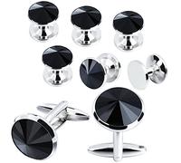 Hawson, set composto da gemelli e borchie in pietra nera sfaccettata, per camicia da smoking da uomo, ottone, colore: 6-Silver, cod. 400362