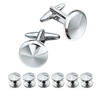 HAWSON Set di gemelli e borchie smoking color argento con finitura platino, due gemelli con sei borchie avvolti singolarmente in elegante sacchetto regalo di velluto, Small, metallo, non so