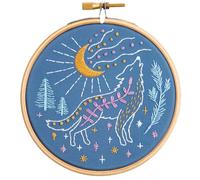 Hawthorn Handmade Mini kit da ricamo con lupo celeste, kit da ricamo per principianti, con tessuto da ricamo, filo di cotone, cerchio da ricamo, ago da ricamo e istruzioni (lingua italiana non