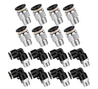 HAXIHA 16Pcs Raccordi a gomito e diritti combinati 6MM OD tubox1/8 di pollice filettatura PC6-N1+PL6-N190 Gradi Spingere in CollegAmento Raccordo Pneumatico,Raccordi Pneumatici a Innesto Rapido