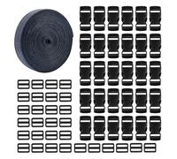 HAXIHA Rotolo in Nylon10M,Fibbie in Plastica a Rilascio Laterale30PCS,Fibbie Regolabili Nere,25mmfibbie per zaini,fibbie a clip,per Borsa Valigia Cintura,Collare per Cani,Accessori per Zaino Fai da Te