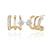 HAXIYA Orecchini a cerchio placcati in oro 14 carati, da donna, con tripla illusione, orecchini a cerchio doppi per un foro, orecchini a perno da donna, 1, Oro giallo, Nessuna pietra preziosa