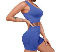 HAXNOHEY Ladies Tracksuit Summer Tracksuit Completo Palestra Donna Push Up Set Yoga Donna Abbigliamento Completo Palestra Corto Top Pantaloncini Set Sportivo Yoga Blu S