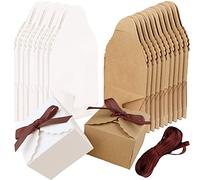 Hayaww 16 Pcs Scatola Quadrata Pieghevole In Carta Kraft - Scatole Per Matrimoni, Regalo Con Nastro - Candy Per Feste, Dolci E Torte