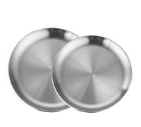 HAYGEM 2 Pezzi Rotonde in Acciaio Inox Teglia Forno, Teglie per Pizza da Forno, Lavabile Piatti Campeggio, Posate Rotonde in Acciaio Inox di Due Diverse Misure per Camping, Cucina, Feste