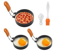 HAYGEM 3 Pezzi Stampo Rotondo per Uova Due Dimensioni, Stampo Pancake con Separatore e Pennello, Stampo per Omelette in Acciaio Inox e Antiaderenti per Omelette, Pancake, Hamburger e Molto Altro