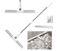 HAYGEM Ruotabile di 180 Gradi Tergipavimento con Manico, Silicone Dell'estrattore, Bianco Grigio Spazzola Rimovibile per Vetri, Manico Lungo Retrattile Scopa