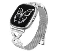 HAYONLIY Cinturino in metallo a forma di X con diamanti compatibile con Fitbit Versa 4/Fitbit Sense 2/Fitbit Versa 3/Fitbit Sense, cinturino magnetico in acciaio inox elegante con anello a rete da