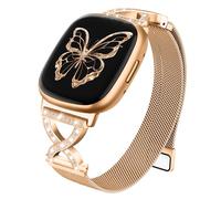 HAYONLIY Cinturino in metallo a forma di X con diamanti compatibile con Fitbit Versa 4/Fitbit Sense 2/Fitbit Versa 3/Fitbit Sense, cinturino magnetico in acciaio inox elegante con anello a rete da