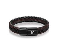 HAYOUWAY Bracciale da uomo in pelle con lettere, marrone con incisione Letter M