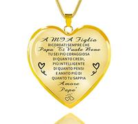HAYOUWAY Collana con cuore a catena e testo motivazionale per mia figlia, ciondolo a cuore a catena madre-figlia, regalo di compleanno ispiratore per nostra figlia da parte di mamma e papà