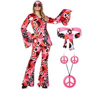 Haysandy Costume da discoteca hippie anni '70, accessori rosa per costume da discoteca, pantaloni per carnevale, Halloween, cosplay, Come mostrato, Large