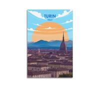 HAYZE Poster vintage da parete con città di Torino Italia, decorazione artistica da parete su tela, 60 x 90 cm