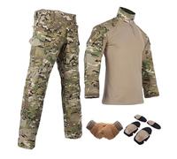 HAZARA Tuta Mimetica da UOM con Gomitiere,Ginocchiere E Guanti da Combattimento Maglia Tattica Ideale per Paintball,Combattimento,Caccia,Camo-L