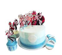 Hazbin Hotel Forniture per torte di compleanno a tema anime Alastor Figure Decorazioni per feste Topper per cupcake Involucri per torte Forniture per ornamenti per carte