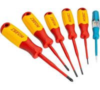 HAZET Set di cacciaviti per elettricisti ad alta tensione 811KV/6, 6 pezzi, VDE 1000V, profilo a taglio e PH, incluso tester di fase, isolamento protettivo'.